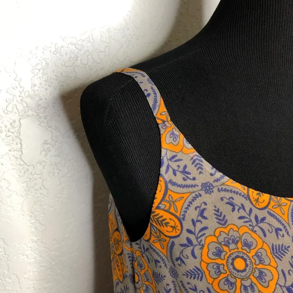 Cabi Arabesque Cami taupe orange green sleeveless top size Extra Small XS #3082